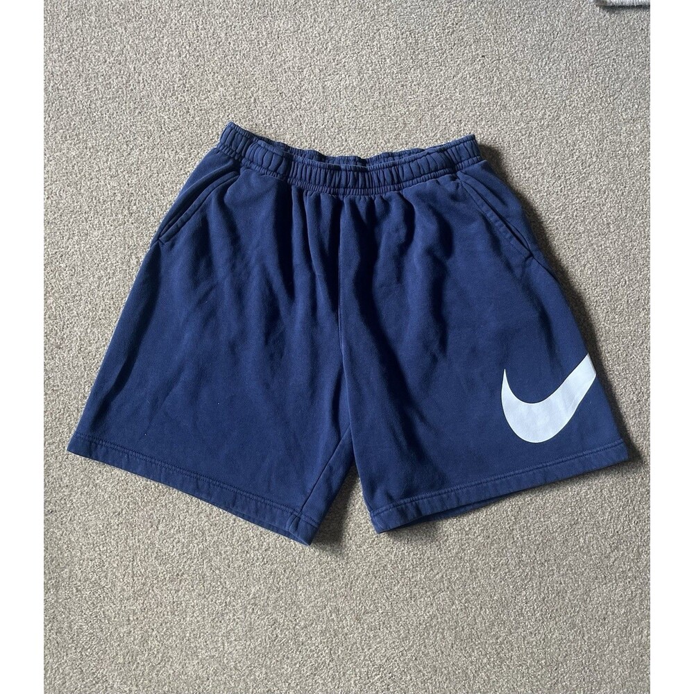 Nike Athletic Sweat Shorts Men XL Blue White Swoosh Pockets Draw String Elastic